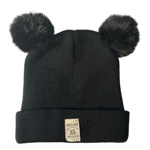 Moonlight Kids Black Pom Pom Beanie Hat Cute Bear Ears Winter Warm Knit Cap